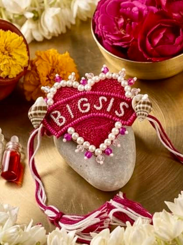 Handcrafted Big Sister Pearl Studded Multi Strand Rakhi with Roli-Chawal