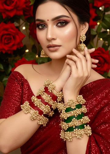 Jhankaar Ghungroo Golden Bangles Stack - 4 PCS Set