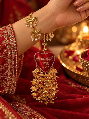 Saubhagyawati Bhava Chand Ghungroo Golden Sargi Kaleera Bangle - Adjustable