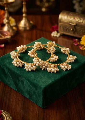 Jhankaar Mogra Studded Golden Adjustable Bangles Stack