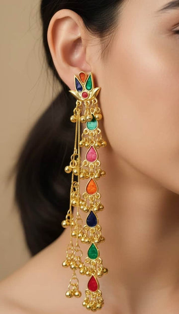 Kashmiri Gold Plated Meenakari Brass Earrings