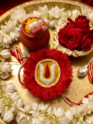 Handcrafted Bajrang Tilak Rakhi with Roli-Chawal