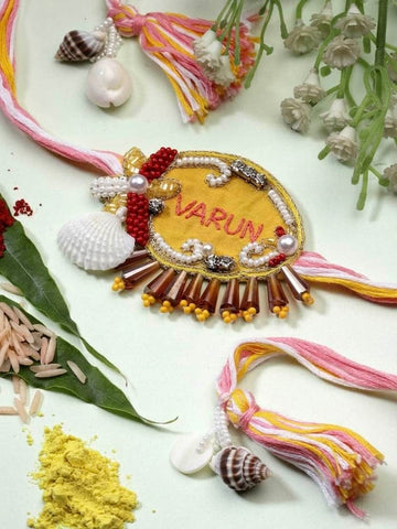 Customized Handcrafted Name Rakhi with Roli-Chawal