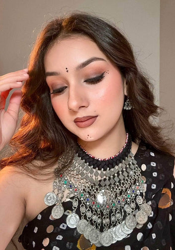 Shakti - Navratri Special Multi Tasselled Oxidised Afghan Choker Necklace