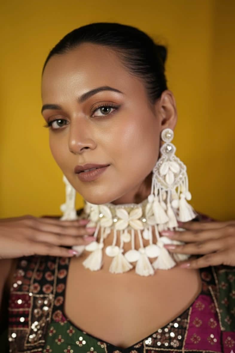 Zia – Pearl & Cowri Studded Handcrafted with Silk Tessels Choker Jewellery Set