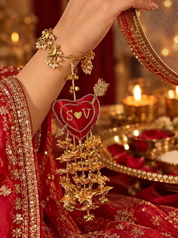 Personalised Initials Chand Ghungroo Golden Sargi Kaleera Bangle - Adjustable