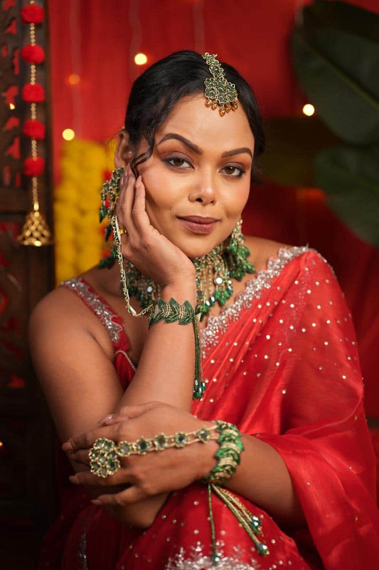 Aarzoo Dabka Handcrafted Bridal Set With Resham Work and Mirror detailing