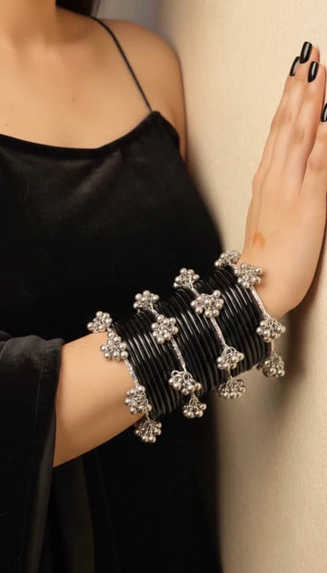 Jhankaar Ghungroo Silver Adjustable Bangles Stack - 4 PCS Set