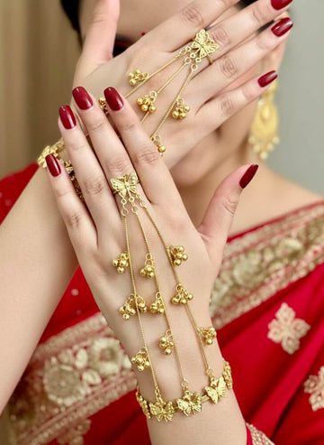 Butterfly Ghungroo Brass Hathphool – Adjustable Statement Hand Jewellery