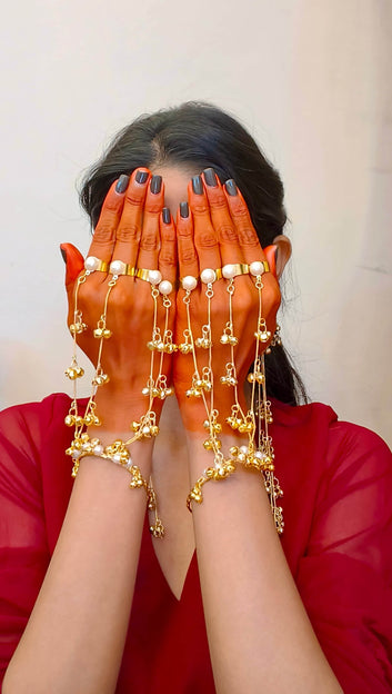 Pearl Ghungroo Brass Hathphool – Statement Hand Jewellery