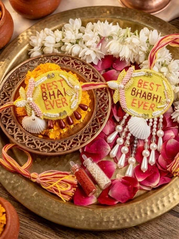 Handcrafted Best Bhai Rakhi & Best Bhabhi Lumba Combo With Roli-Chawal