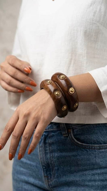 Devi Handcrafted Wooden Bangles Stack - 2 PCS wooden kada set