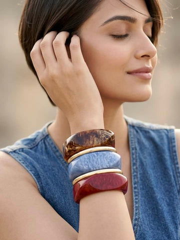Sofia Handcrafted Flame & Frost Color Pop Resin Bangles Stack - 5 PCS Set