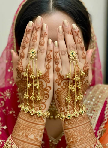 Multi Color Stone Studded Ghungroo Brass Hathphool – Statement Hand Jewellery