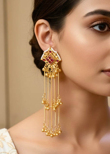 Rani Color Kashmiri Gold Plated Meenakari Brass Earrings