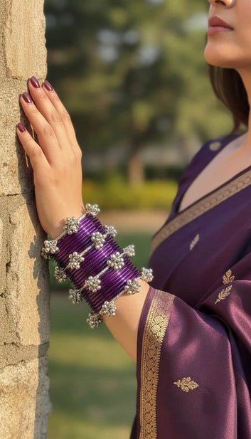 Jhankaar Ghungroo Silver Adjustable Bangles Stack - 4 PCS Set