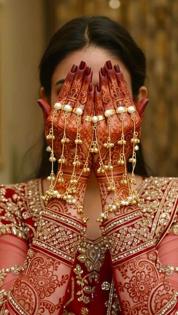 Pearl Ghungroo Brass Hathphool – Statement Hand Jewellery