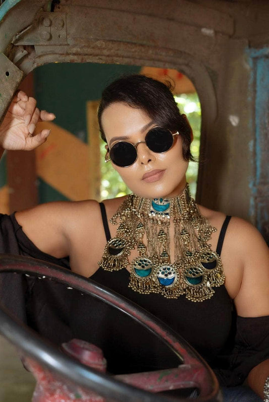 Kiara Meenakari Work Afghan Tribal Design Oxidised Gold Plated Handcrafted Necklace