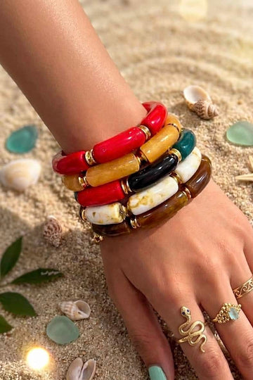 Sofia Handcrafted Resin Color Pop Bracelet Stack - 5 PCS Set (Adjustable)