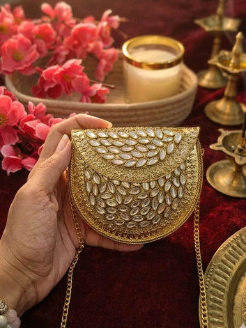 Golden Radiance Stone Studded Statement Clutch