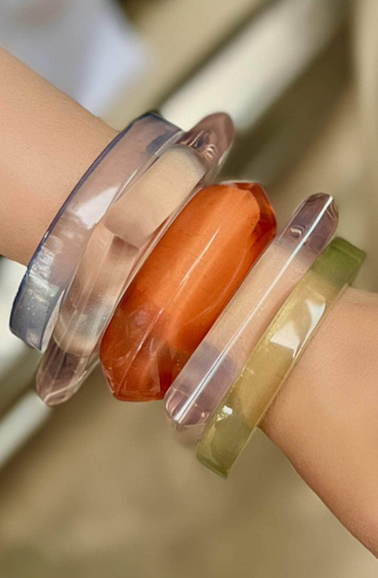 Sofia Handcrafted Resin Color Pop Bangles Stack - 5 PCS Set