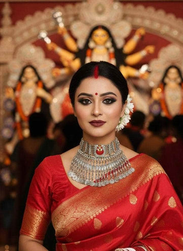 Ambika Meenakari Work Tribal Design Oxidised Silver Plated Handcrafted Jewellery Set