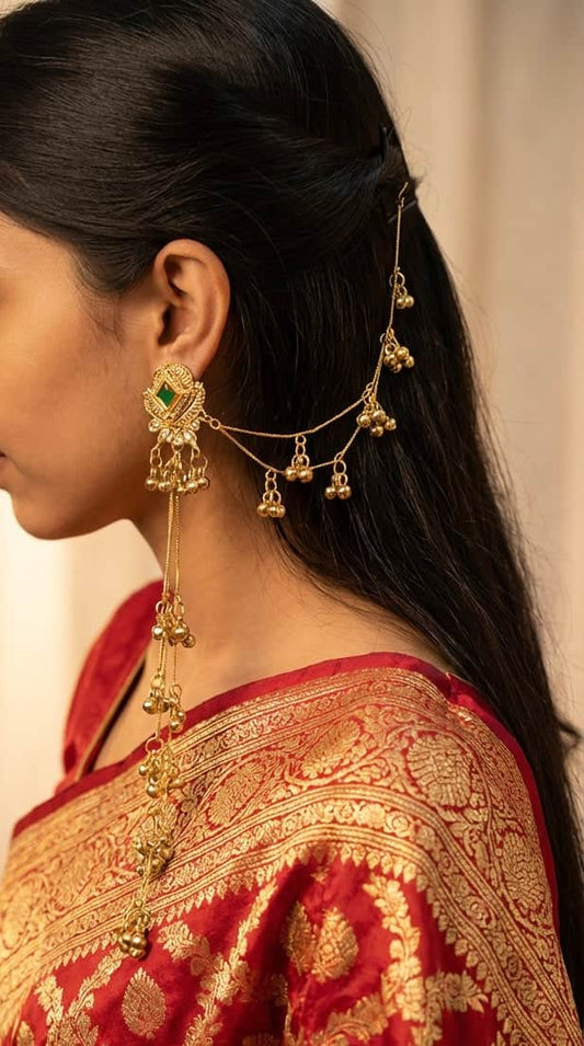 Kashmiri Gold Plated Brass Earrings With Kanchain