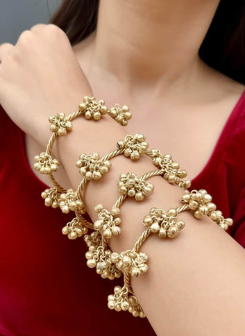 Jhankaar Ghungroo Golden Bangles Stack - 4 PCS Set