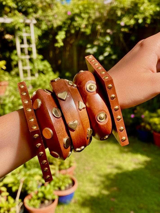 Devi Handcrafted Stack - 5 PCS wooden kada set (Small Size)