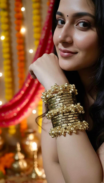 Jhankaar Ghungroo & Brass Bangles Stack - 18 PCS set