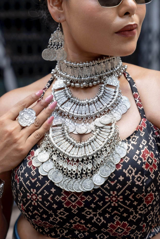 Katyayani Navratri Special Oxidised Silver Plated Handcrafted Combo Jewellery Set