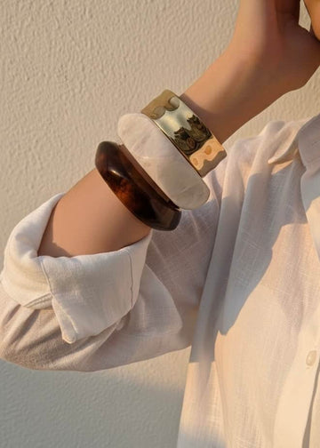 Sofia Handcrafted Resin Color Pop Bangles With Anti Tarnish Brass Stack - 3 PCS Set