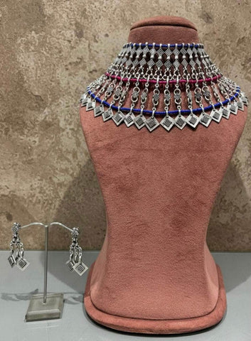 Gauri Navratri Special Multi Colored Handcrafted Beaded Oxidised Silver Plated Jewellery Set