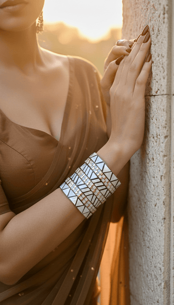 Sofia Handcrafted Ivory Shell Brass Bangles Stack - 10 PCS Set