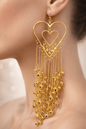Bahara Heart Shaped Kashmiri Gold Plated Brass Earrings
