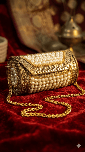 Gold Plated Pearl Studded Statement Clutch