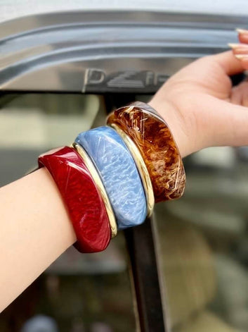 Sofia Handcrafted Flame & Frost Color Pop Resin Bangles Stack - 5 PCS Set