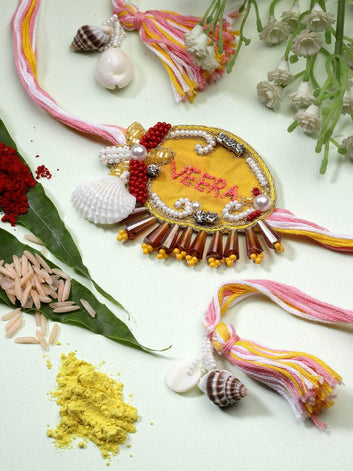 Customized Handcrafted Name Rakhi with Roli-Chawal