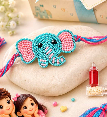 Handcrafted Baby Elephant Kids Rakhi With Roli-Chawal