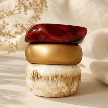 Sofia Handcrafted Resin Color Pop & Wooden  Bangles Stack - 3 PCS Set