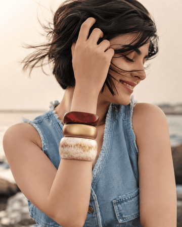 Sofia Handcrafted Resin Color Pop & Wooden  Bangles Stack - 3 PCS Set