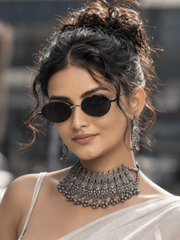 Nargis Oxidised Silver-Plated Tribal Filligree Temple Handcrafted Jewellery Set