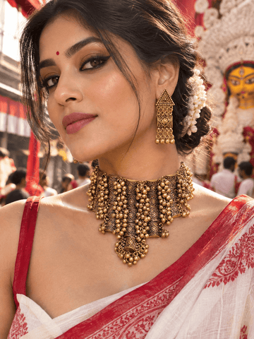 Naina Oxidised Gold-Plated Multi Layer Temple Chokar Jewellery Set