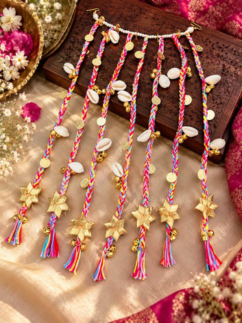 Cowri & Gotapatti Star Studded Braided Ghungroo Women Hair Accessory Set