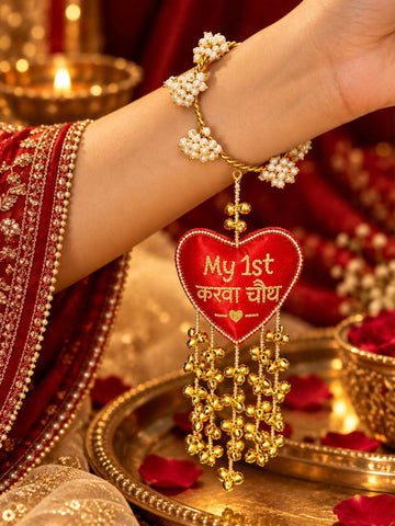 My 1st Karwachauth Mogra Ghungroo Golden Sargi Kaleera Bangle - Adjustable
