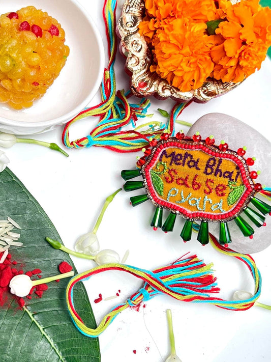 Handcrafted Mera Bhai Sabse Pyara Rakhi with Roli-Chawal