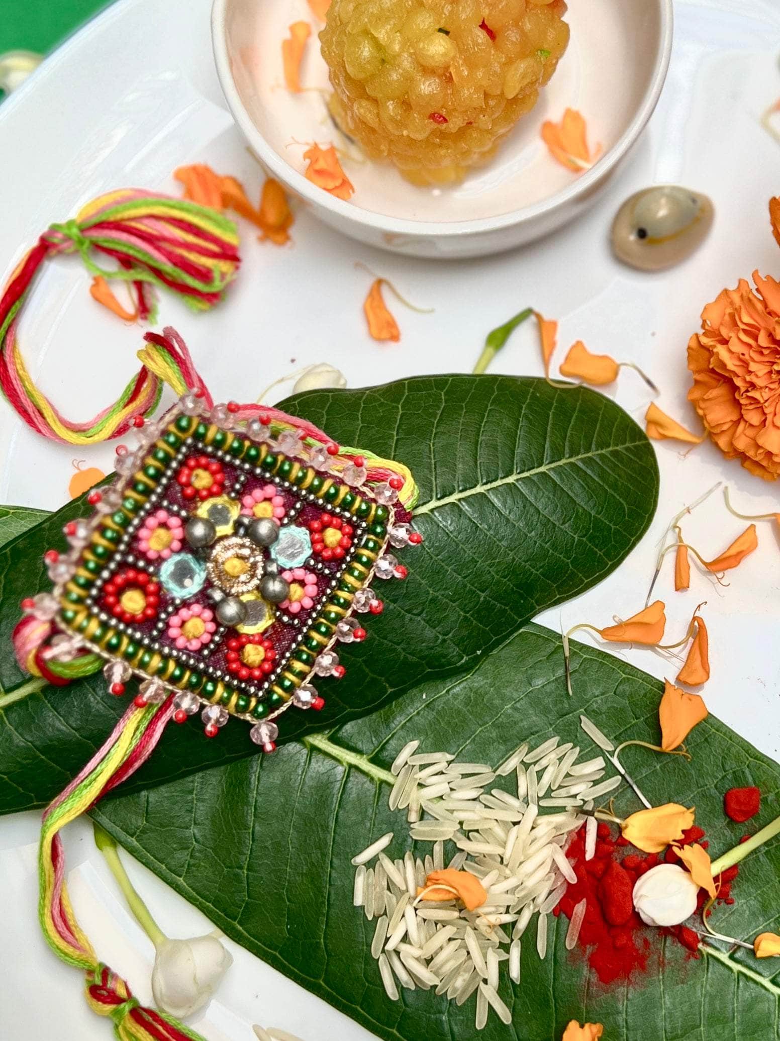 Handcrafted Boho Rakhi With Roli-Chawal
