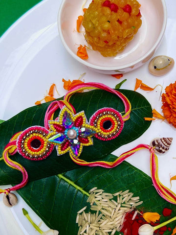 Handcrafted Mirror & Stone Studded Rakhi With Roli-Chawal