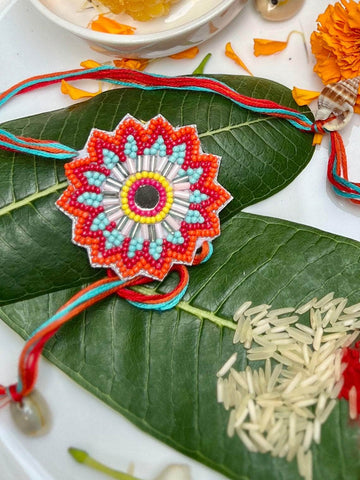 Handcrafted Floral Rakhi With Roli-Chawal