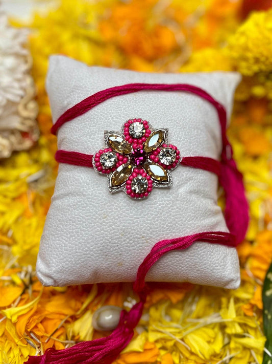 Handcrafted Stone Studded Rakhi With Roli-Chawal